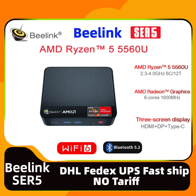 Beelink SER5 AMD Ryzen 5 5560U ӿ ̴ PC, 繫 Ȩ , ̴ PC RAM 16GB SSD 1TB WiFi6 DP PC, ǰ
